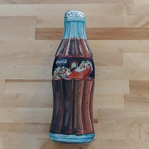 Vintage Coca Cola Tin Bottle Decor with Santa Circa 1998